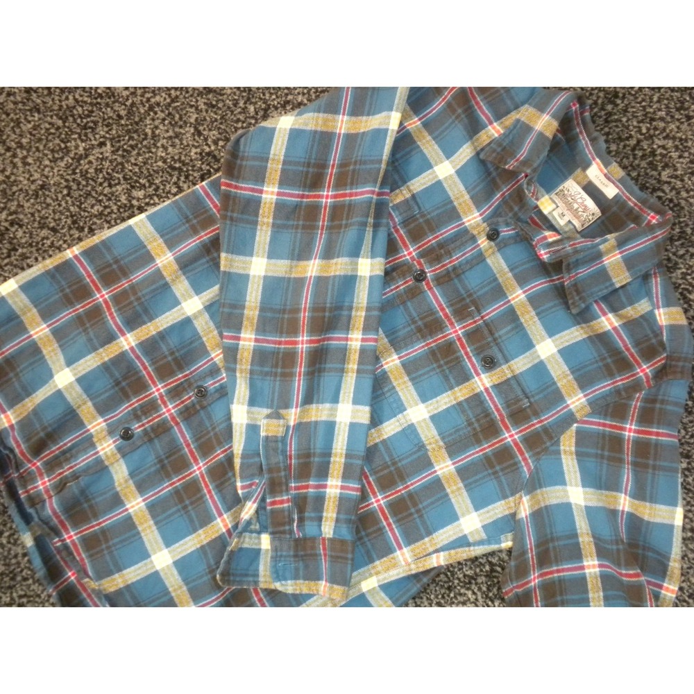 J Crew Flannel Shirt Mens M‎ Blue Plaid Midweight Classic Button Up Soft Brushed